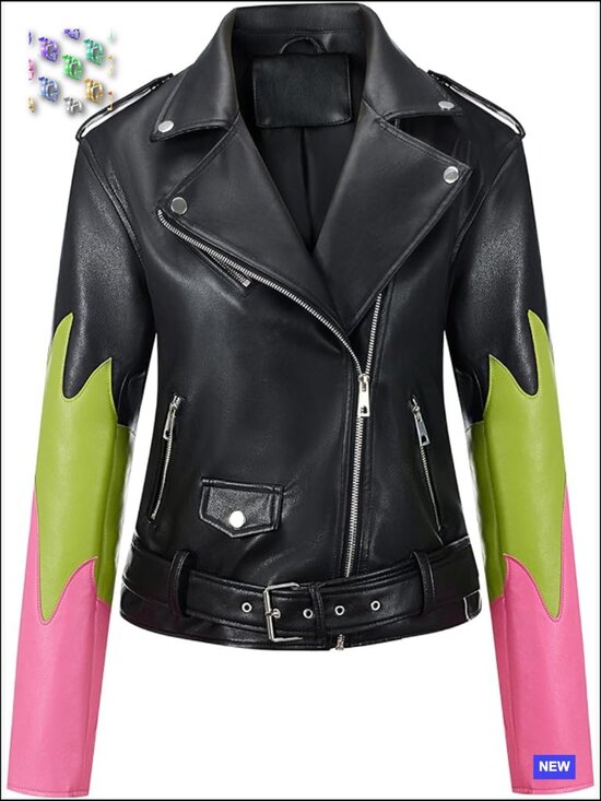Jackets & Blazers - Faux Leather Moto Jacket Zip Up Cropped Motorcycle Coat with Pockets